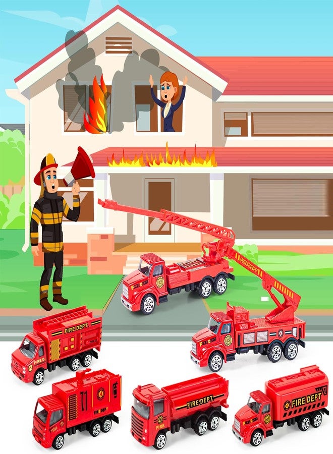 Bloolilies 6 Pack Diecast Cars Toys, Mini Fire Trucks for Toddlers 3-5 Kids Fire Engine City Emergency Vehicles Set for Boys Girls Age 3 4 5 6 7 Years Old Firetruck Party Decorations Easter Valentines Gifts - Image 2